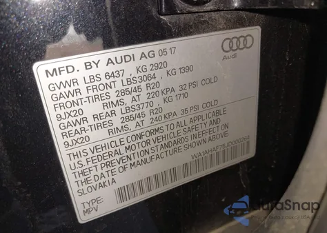 2018 Audi Q7 2.0T Premium z USA, uszkodzony, nr VIN WA1AHAF75JD000264